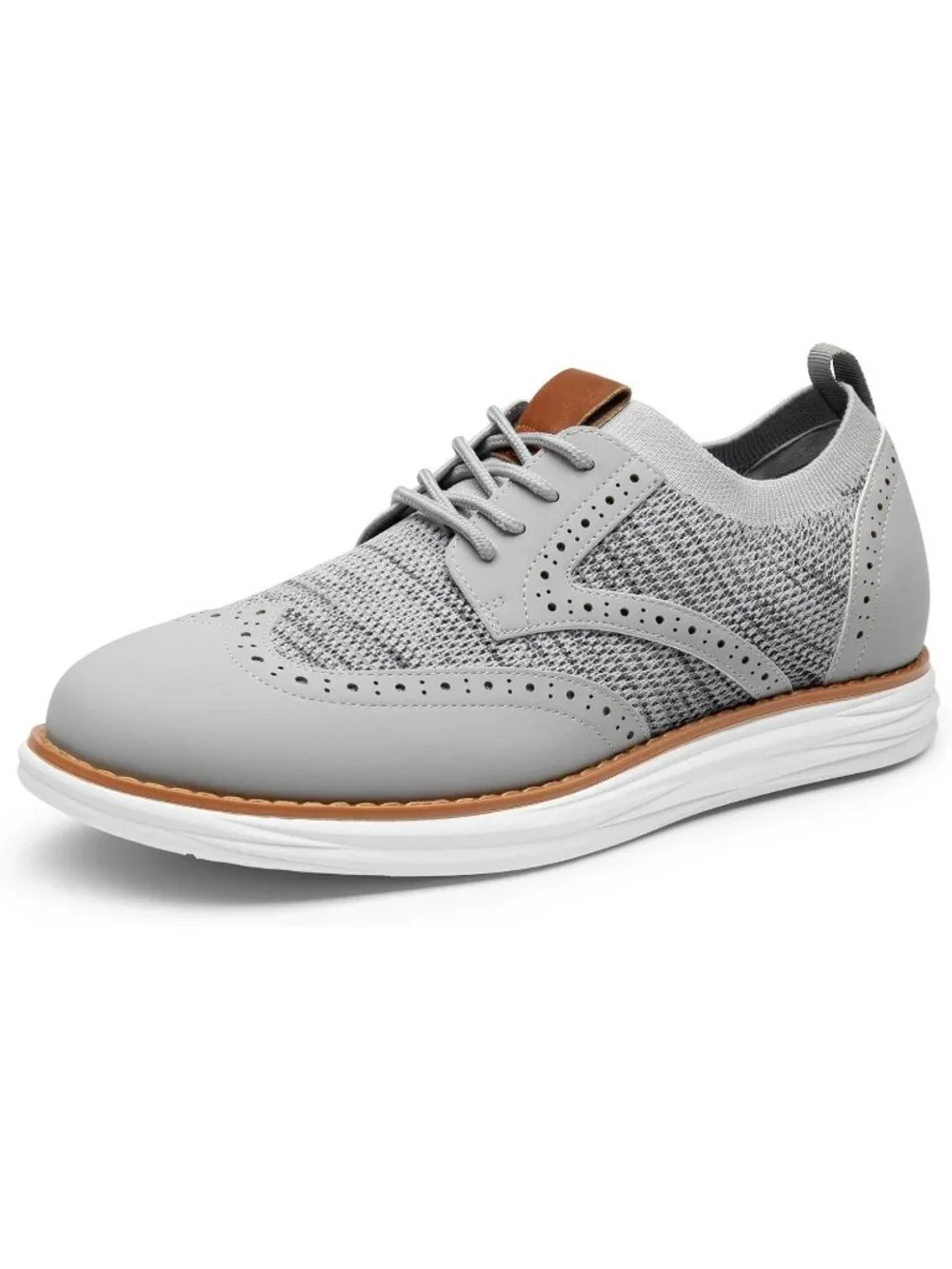 Men's Grey White Knit Mesh Dress Sneakers Lace Up Casual Walking Oxford Shoes